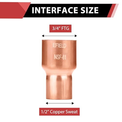 EFIELD 10Pack EFIELD 34 FTG x 12 Copper Reducing Coupler Copper Fittings 34 X 12COPPER099 - Image 3
