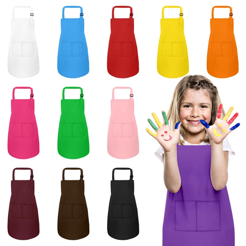 IAGBIBUI 12 Pack Kids Aprons Bulk with 2 Pockets Adjustable Chef Art Apron Kids Painting Aprons for Cooking Baking Crafting Grilling for Boys Girls Age 613 Years12 Colors - Image 3
