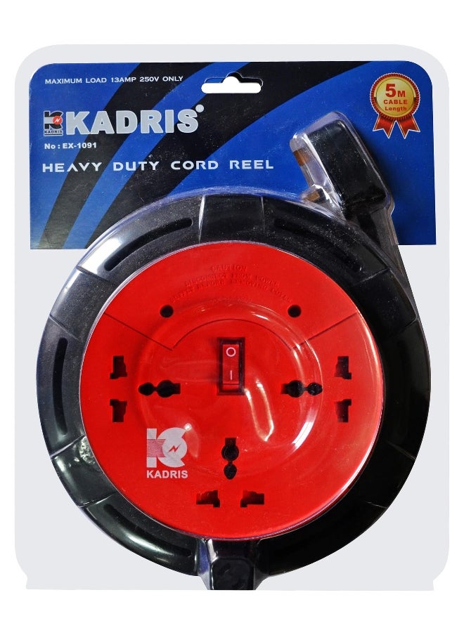 KADRIS Heavy Duty 3 way Socket Extension Reel EX-1091 with switch Cassette Cable Lead with 5 Mtr cable length , ESMA approved  - Image 1