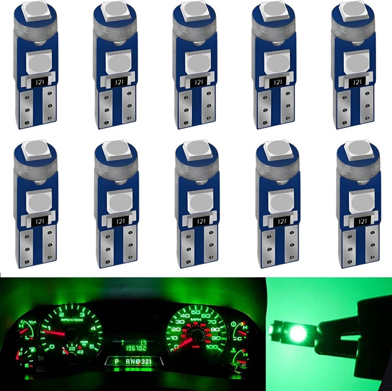 AUXLIGHT Green T5 37 74 2721 PC74 PC37 LED Bulb, 3030 Chips Super Bright 12 Volt Replacements, Interior Dome Map Dashboard Indicator Instrument Panel Gauge Cluster Lamp Lights (Pack of 10) - Image 1