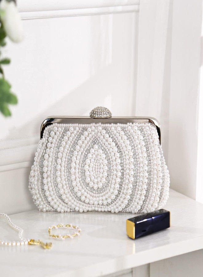 Selighting Pearl Clutch Purses for Women Evening Handbags Formal Beaded Wedding Bridal Bag Ladies Prom Cocktail Party Purse White - Image 3