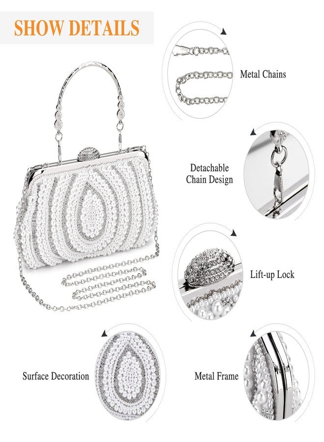 Selighting Pearl Clutch Purses for Women Evening Handbags Formal Beaded Wedding Bridal Bag Ladies Prom Cocktail Party Purse White - Image 5