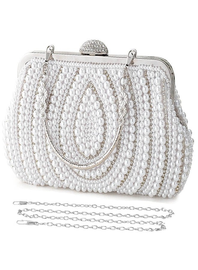Selighting Pearl Clutch Purses for Women Evening Handbags Formal Beaded Wedding Bridal Bag Ladies Prom Cocktail Party Purse White - Image 1
