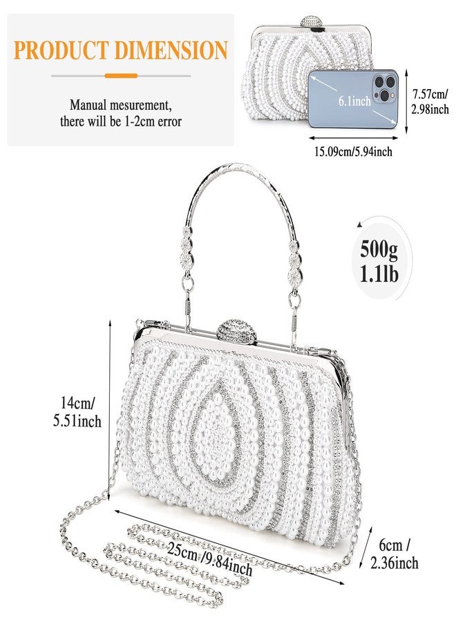 Selighting Pearl Clutch Purses for Women Evening Handbags Formal Beaded Wedding Bridal Bag Ladies Prom Cocktail Party Purse White - Image 4