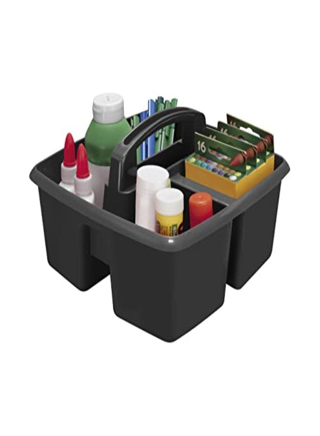 Storex 3-Compartment Small Cleaning Caddy - Multipurpose Supply Organizer with Handle, Black, 6-Pack (00972A06C) - Image 1
