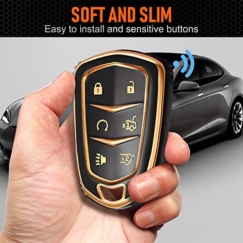 Toykee Key Fob Cover Keychain Accessories for Cadillac for Cadi Escalade ESV 6 Buttons, TPU Case(Black) - Image 2