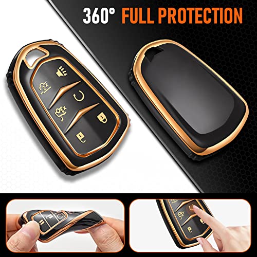 Toykee Key Fob Cover Keychain Accessories for Cadillac for Cadi Escalade ESV 6 Buttons, TPU Case(Black) - Image 4