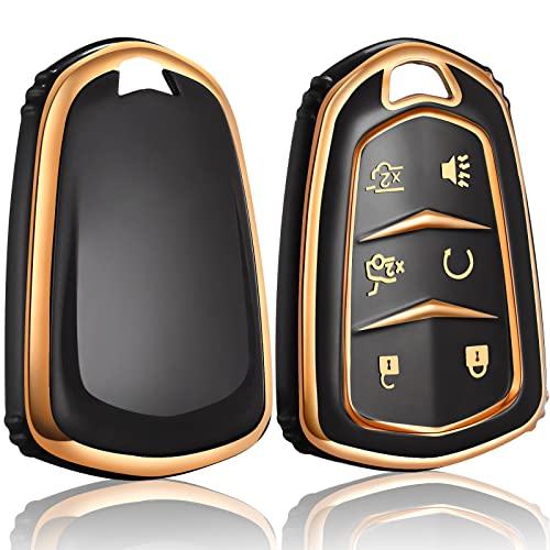 Toykee Key Fob Cover Keychain Accessories for Cadillac for Cadi Escalade ESV 6 Buttons, TPU Case(Black) - Image 1
