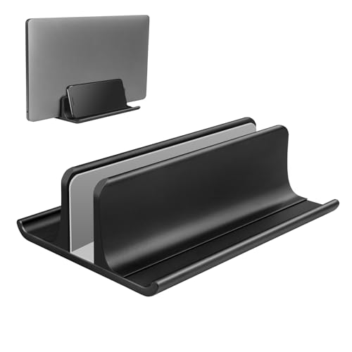 Vaydeer 3in1 Vertical Laptop Stand Holder Aluminum Laptop Stand for Desk with Adjustable Dock SpaceSaving Organizer for All MacBook Surface Samsung HP Dell up to 173 inch Black - Image 1