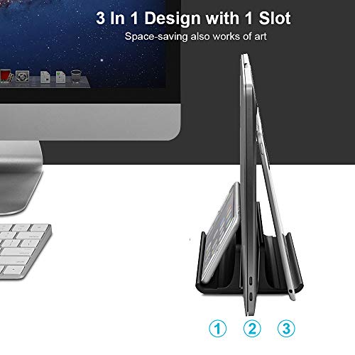 Vaydeer 3in1 Vertical Laptop Stand Holder Aluminum Laptop Stand for Desk with Adjustable Dock SpaceSaving Organizer for All MacBook Surface Samsung HP Dell up to 173 inch Black - Image 3