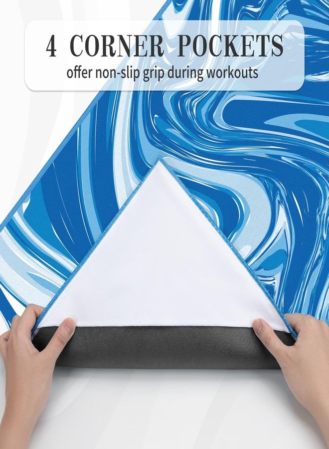 MicaYoung Yoga Mat Towel Cover with Large Corner Pockets, Non Slip Grip Microfiber Mat Cover Mat for Hot Yoga, Pilates and Gym Workout, 74" L x 26" W, Blue - Image 3