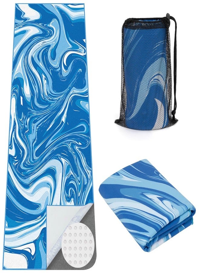 MicaYoung Yoga Mat Towel Cover with Large Corner Pockets, Non Slip Grip Microfiber Mat Cover Mat for Hot Yoga, Pilates and Gym Workout, 74" L x 26" W, Blue - Image 1