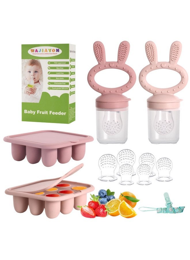 WAJIAYON Baby Breastmilk Popsicle Molds & Baby Fruit Feeder (4 Pack), Baby Food Freezer Tray Storage Containers, Silicone Teething Pacifier Feeder and Teether for Babies,Baby Feeder（Pink&Purple） - Image 1