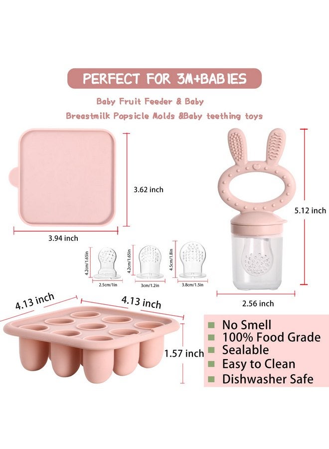 WAJIAYON Baby Breastmilk Popsicle Molds & Baby Fruit Feeder (4 Pack), Baby Food Freezer Tray Storage Containers, Silicone Teething Pacifier Feeder and Teether for Babies,Baby Feeder（Pink&Purple） - Image 2