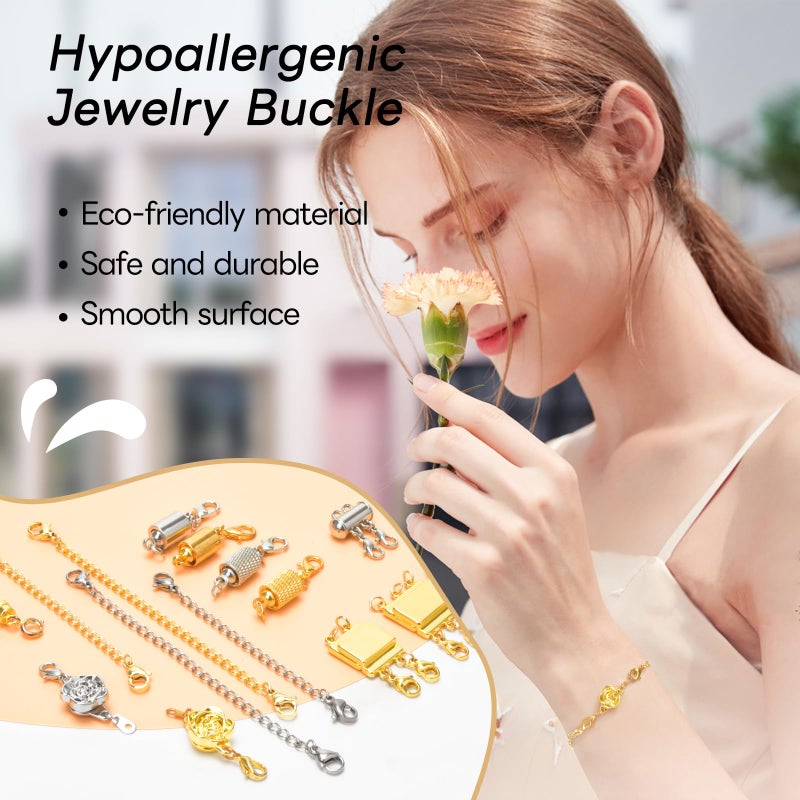 Beinhome 16 Pcs Magnetic Jewelry Clasps and Necklace Layering Clasp Necklace Extenders Gold Silver,Multiple Sizes and Styles Chain Extenders Magnetic Clasps for Jewelry Necklace Bracelet - Image 5