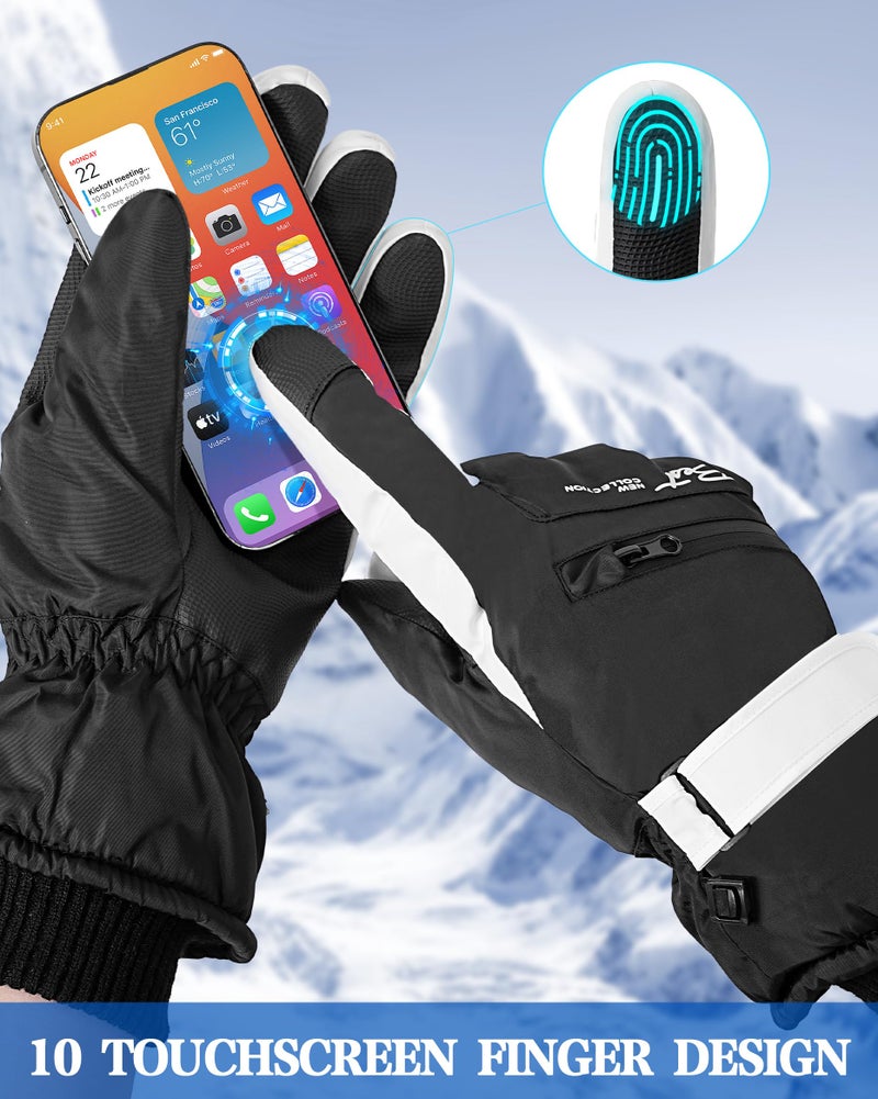 TOBEHIGHER Winter Ski Gloves - 5 Finger Waterproof Winter Snowboarding Gloves Touchscreen for Men - Image 2