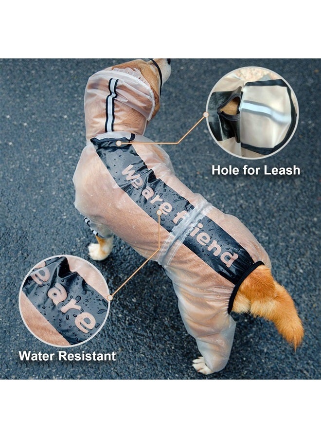Dog Raincoat, Dog Hooded Slicker Poncho, 4 Legs Dog Rain Jacket with Reflective Stripe, Transparent Water Proof Resistant Dog Rain Snow Clothes for Small Medium Large Dogs