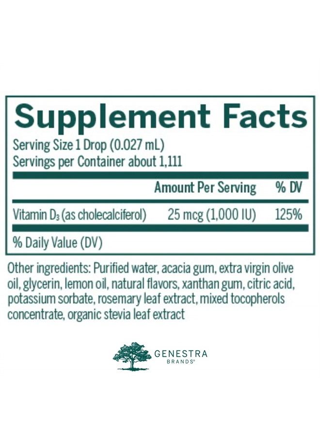 Genestra Brands دي-مولشن 1000 | يدعم صحة القلب والأوعية الدموية، والعظام، ووظيفة المناعة* | 1 أونصة سائلة | نكهة الليمون الطبيعية - Image 1