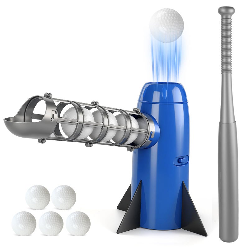 AuntyFey Auto Kids Baseball Pitching Machine Automatic Baseball Launchers for Kids 68 Batting Practice Equipment with 5 Plastic Balls  Bat Pop Up Tball Trainer Blue - Image 3