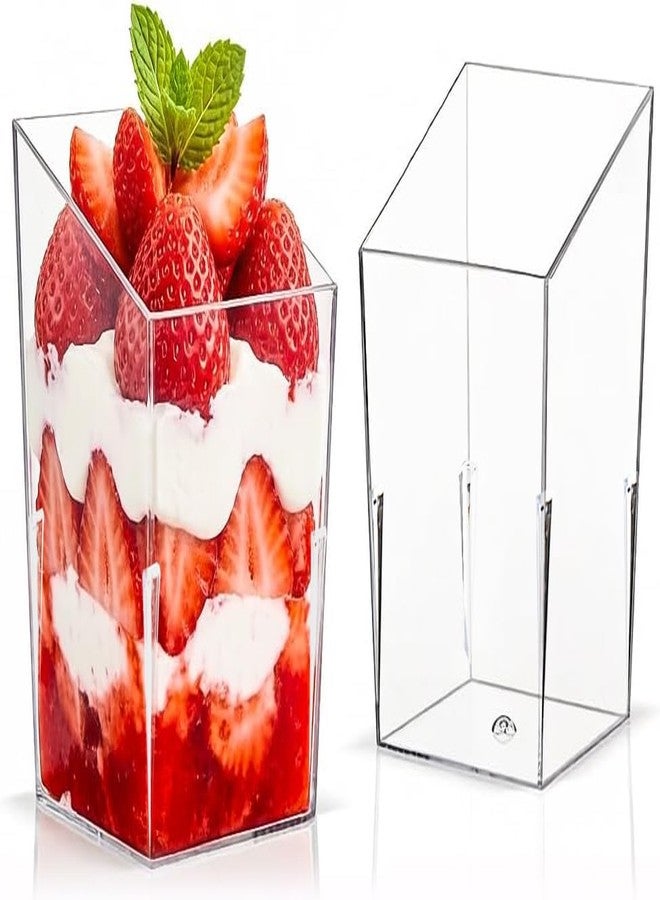 Okllen 100 Pack 3 Oz Mini Dessert Cups with Spoons, Clear Slanted Square Dessert Tumbler Thick Plastic Shot Glasses, Appetizer Parfait Cups Small Serving Bowls for Ice Cream, Puddings, Tasting Party - Image 5