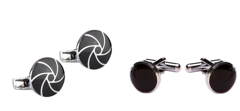 TRIPIN Cufflinks For Men Combo Set Silver Black Colour For Office Corporate Party French Cuff Shirts Shirt Suit Blazer In A Gift Box 47-319 - Image 1