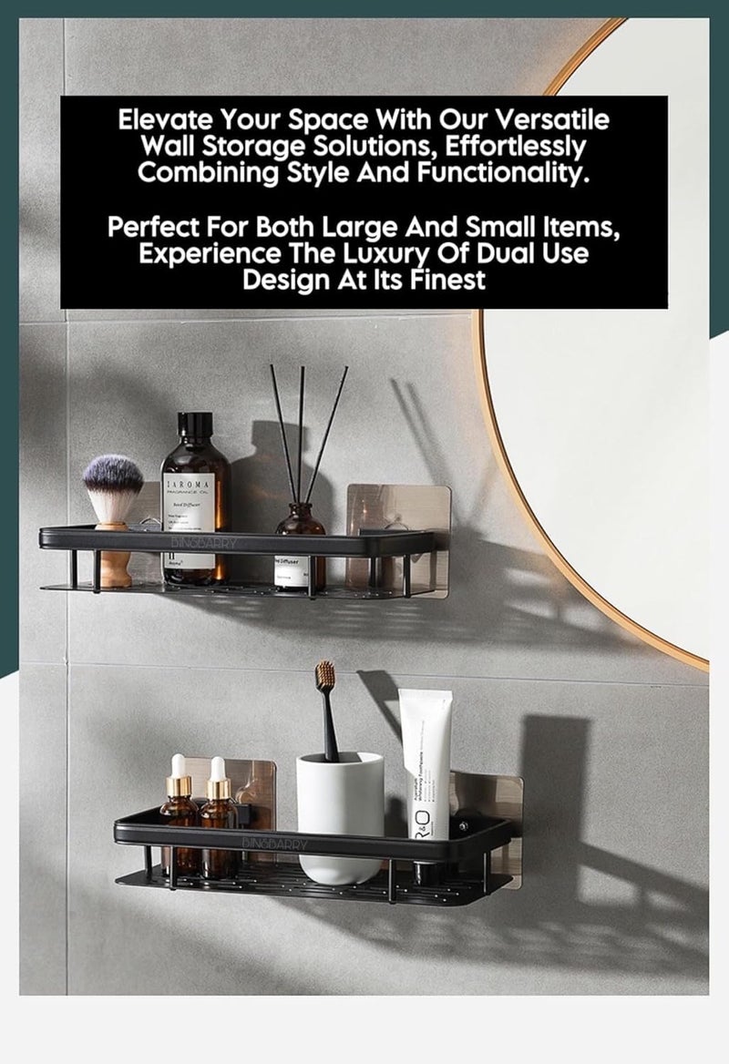 HYLOL Self-Adhesive Multipurpose Wall Mounted Bathroom Shelf Rack with Magic Sticker for Bathroom and Kitchen, Space Saving Bathroom Organizer Shelf Wall Stand (Black, Pack of 2) - Image 3