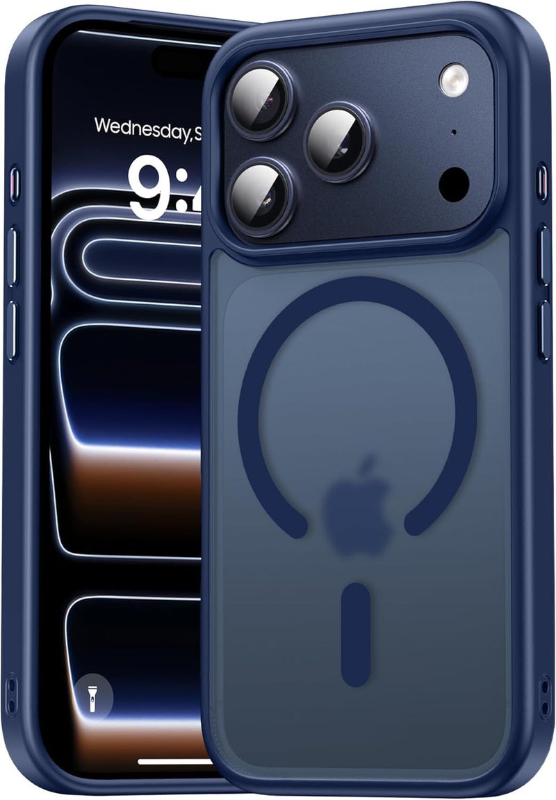 Elzzi Magnetic Case Compatible with iPhone 17 Pro Case (Compatible with MagSafe) Slim Translucent Matte Shockproof with Anti-Fingerprint Phone Case, Navy Blue - Image 1