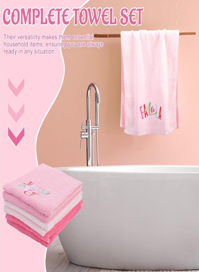 Breling 3 Pcs Pink Christmas Towels for Bathroom Embroidered Merry and Bright Xmas Tree Falala Hand Towels 13.7''x29.5'' 100% Cotton Absorbent Jacquard Weave Bath Winter Holiday Bathroom Decor Gifts - Image 5