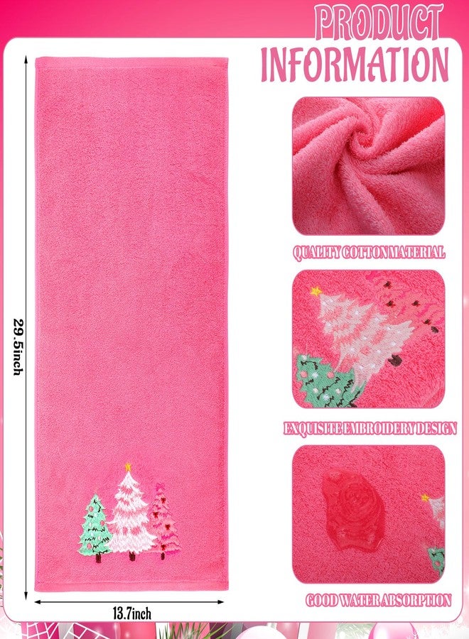 Breling 3 Pcs Pink Christmas Towels for Bathroom Embroidered Merry and Bright Xmas Tree Falala Hand Towels 13.7''x29.5'' 100% Cotton Absorbent Jacquard Weave Bath Winter Holiday Bathroom Decor Gifts - Image 2
