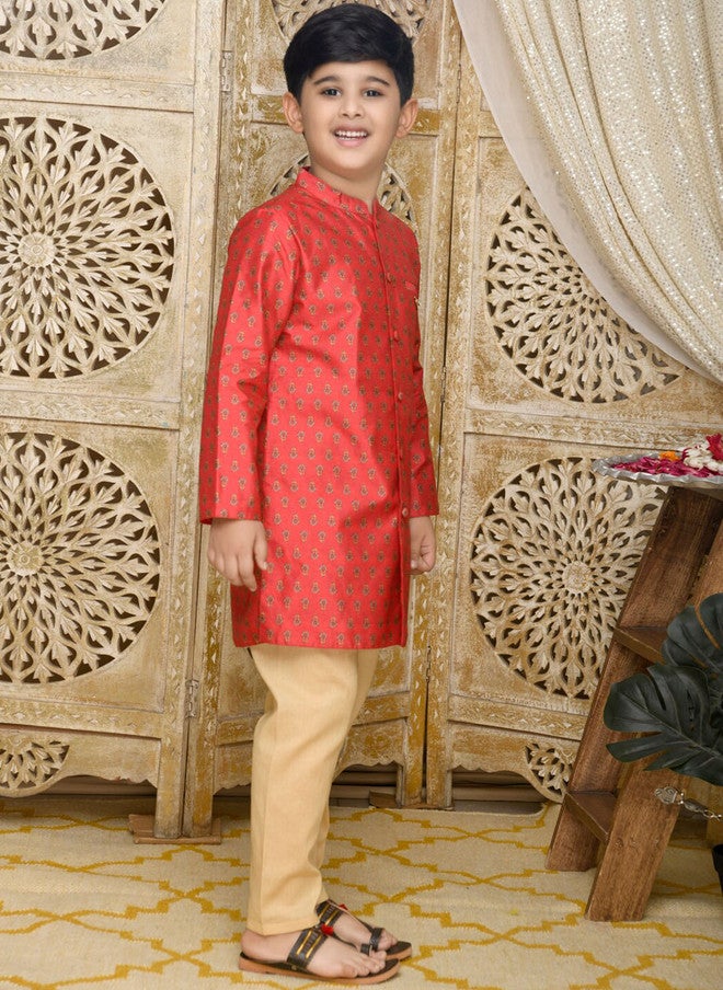 Saka Designs Boys Red Chanderi Silk Kurta with Pyjamas - Image 3