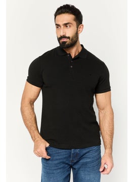 French Connection Men Regular Fit Embroidered Logo Short Sleeves Polo, Black  - Image 1