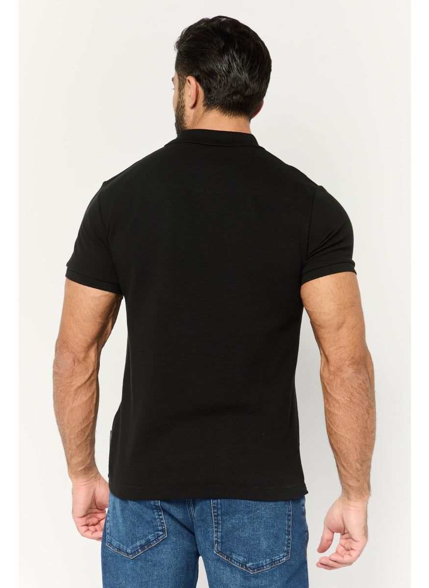 French Connection - Men Regular Fit Embroidered Logo Short Sleeves Polo, Black - Image 1