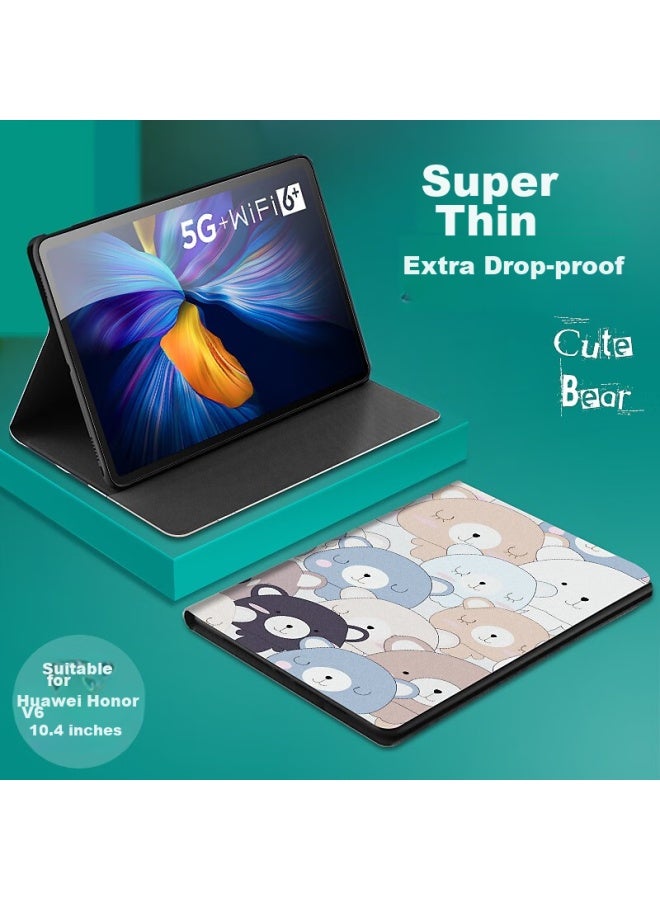Stryfer Compatible With Honor V6 Protective Case, 10.4-inch Smart Magnetic Honor Tablet V6 Protective Case, Slim Shockproof Krj-an00 Leather Case - Cute Bear - Image 1
