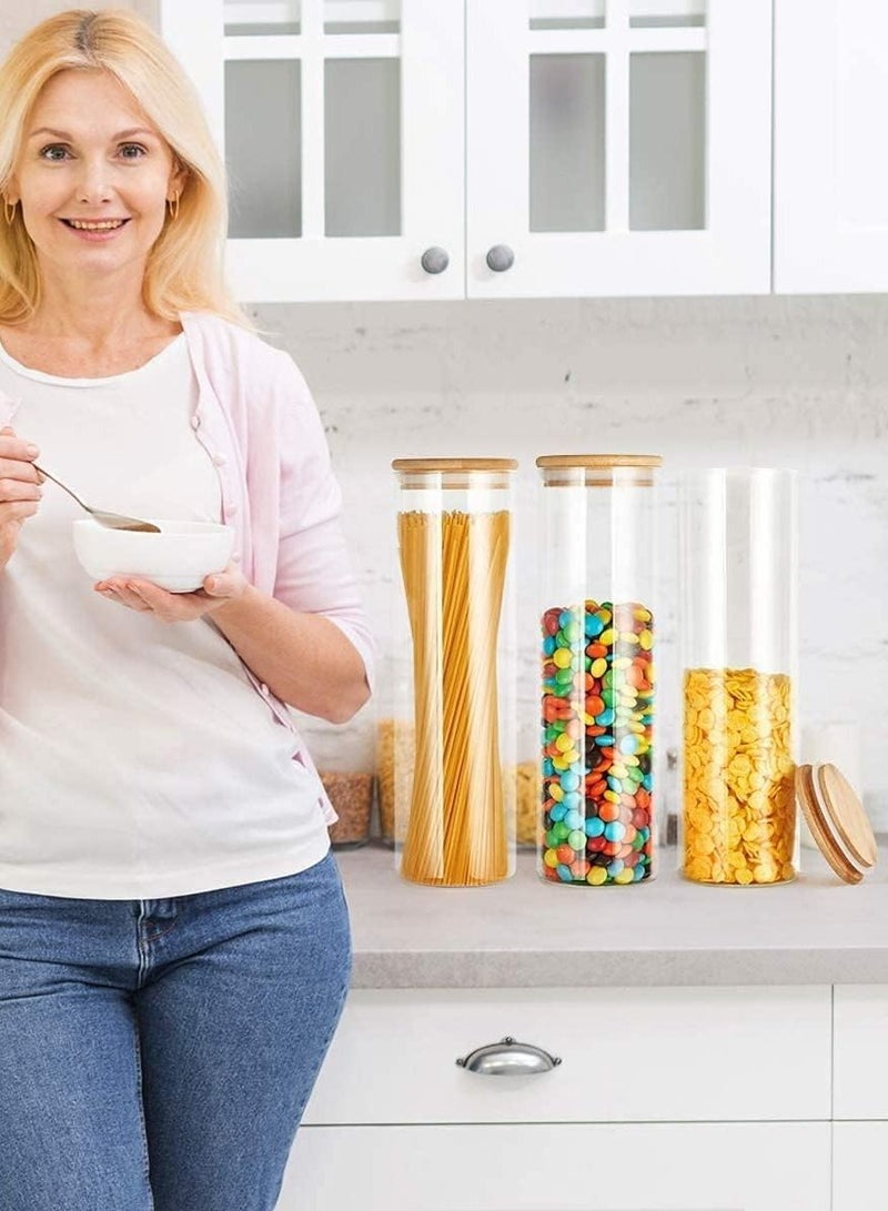 مجموعة من 4 أوعية تخزين زجاجية بأغطية من الخيزران ، وبرطمانات زجاجية محكمة الإغلاق ، وأواني توابل ، وحاويات تنظيم وتخزين للسكر ، والقهوة ، والبسكويت ، والحلوى ، والحبوب (1400 مل / 49.3 أونصة) - Image 5