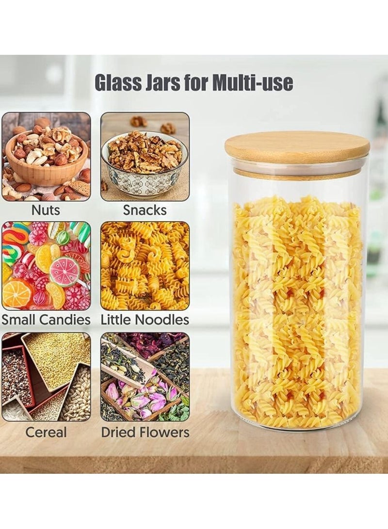 مجموعة من 4 أوعية تخزين زجاجية بأغطية من الخيزران ، وبرطمانات زجاجية محكمة الإغلاق ، وأواني توابل ، وحاويات تنظيم وتخزين للسكر ، والقهوة ، والبسكويت ، والحلوى ، والحبوب (1400 مل / 49.3 أونصة) - Image 2