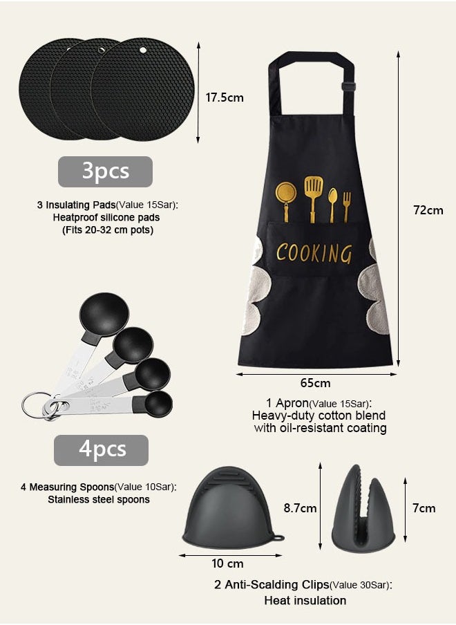 X spring 20-Piece Nonstick Cookware Set, 20-24-28-32cm Deep Stockpots + 28cm Shallow Stockpot with Glass Lids, Anti-Scalding Clips, Apron, Insulating Pads & Measuring Spoons (PFOA-Free, Brown)  - Image 3