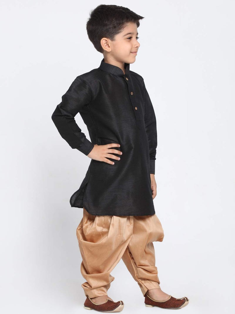 JBN Creation Boys' Black and Rose Gold Silk Blend Kurta and Dhoti Pant Set (VASBUK001BLnCDRG, for 6-7 Years) - Image 2