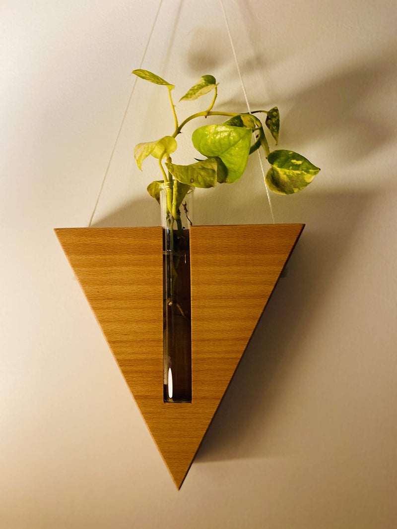 LABZIO Home Stylish Wooden Triangle Flower Vase with Glass Test Tube – Elegant Diwali Decor for Homes, Offices & Cafes – Modern Indoor Floral Display & Festive Gift Idea - Image 2