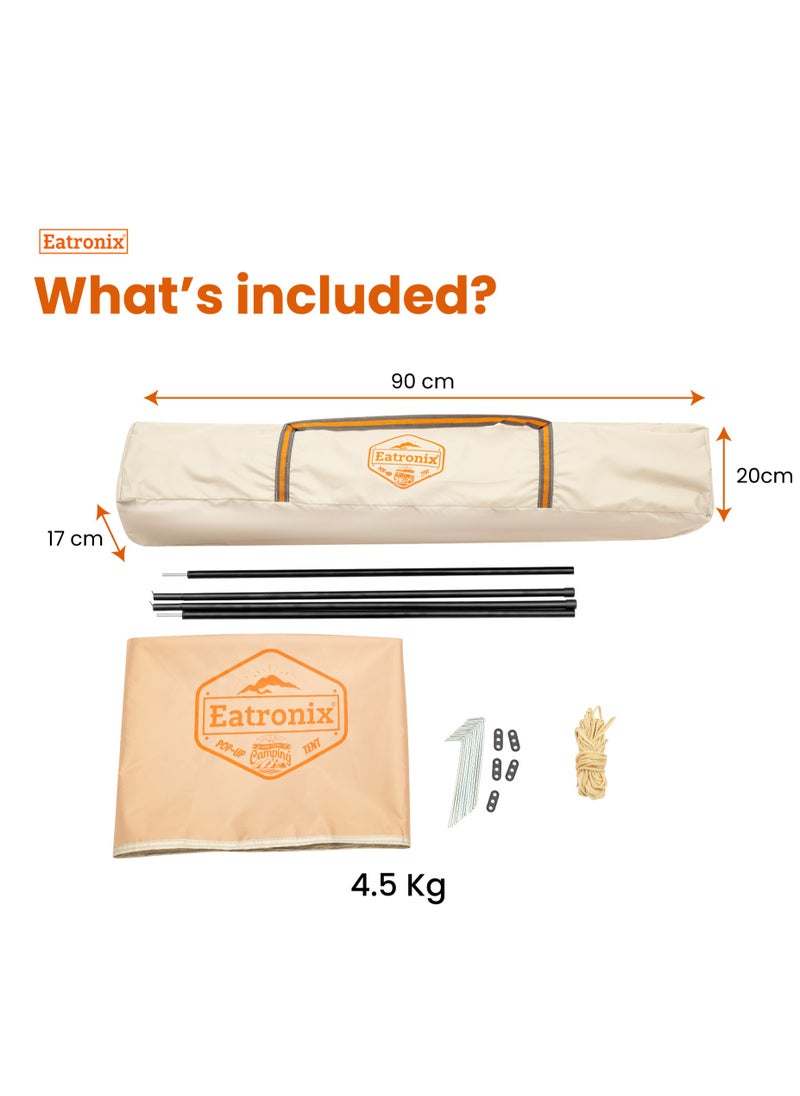 Eatronix - Easy Setup Pop Up Camping Tent-Double Layered D210 Polyester with Anti-UV Coating, Dust and Wind Proof, 240L x 240W x 155H cm, 4.5kg, Water-Proof, Automatic - Image 1