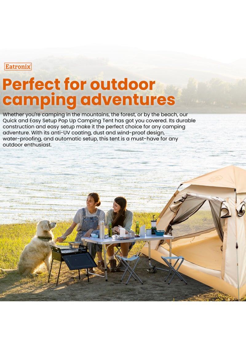 Eatronix - Easy Setup Pop Up Camping Tent-Double Layered D210 Polyester with Anti-UV Coating, Dust and Wind Proof, 240L x 240W x 155H cm, 4.5kg, Water-Proof, Automatic - Image 1