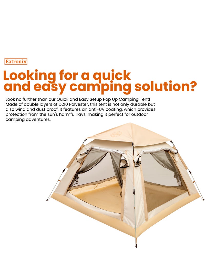 Eatronix - Easy Setup Pop Up Camping Tent-Double Layered D210 Polyester with Anti-UV Coating, Dust and Wind Proof, 240L x 240W x 155H cm, 4.5kg, Water-Proof, Automatic - Image 1