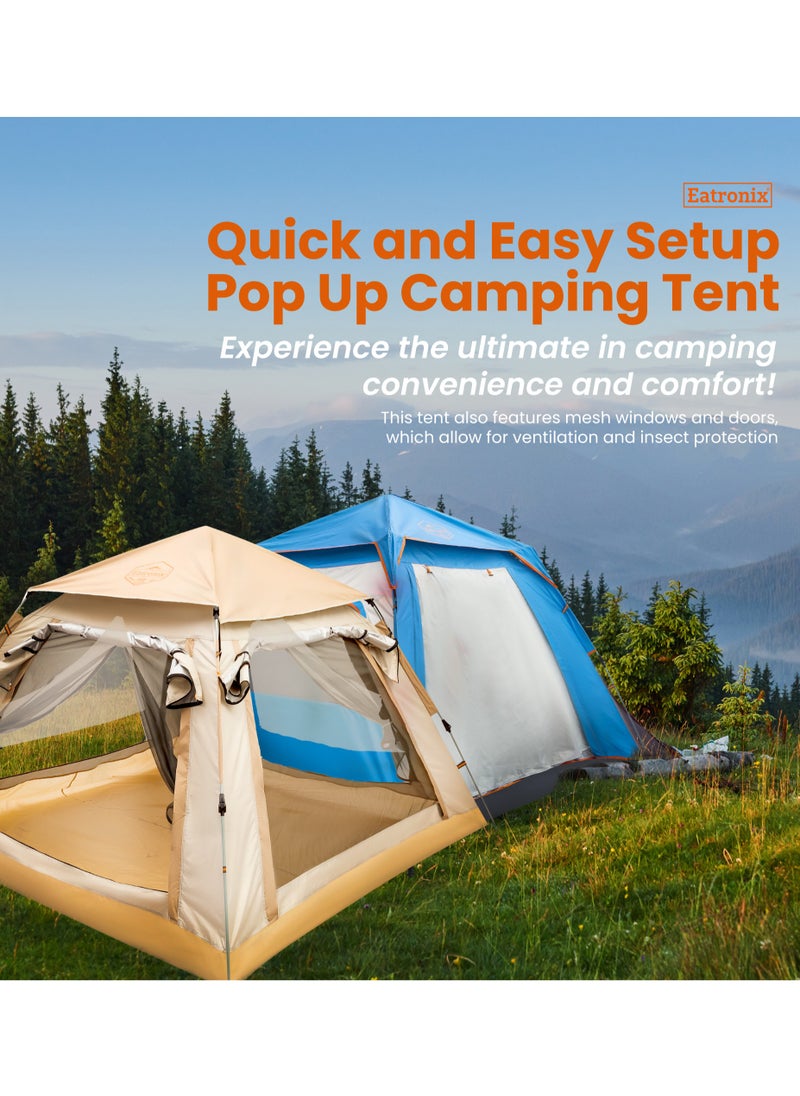 Eatronix - Easy Setup Pop Up Camping Tent-Double Layered D210 Polyester with Anti-UV Coating, Dust and Wind Proof, 240L x 240W x 155H cm, 4.5kg, Water-Proof, Automatic - Image 1