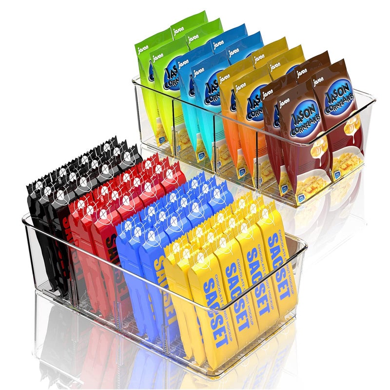 كاست ويف 2 عبوة صناديق منظم للوجبات الخفيفة صناديق تخزين ثلاجة قابلة للتكديس مع مقسم قابل للإزالة BPAFree