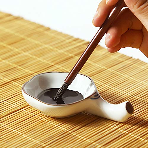 Woonsoon Multifunctional Inkwell Dish Porcelain Handmade Ink Well Inkstone with Brush Holder for Chinese Japanese Calligraphy Painting Practice - Image 3