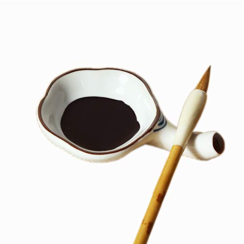 Woonsoon Multifunctional Inkwell Dish Porcelain Handmade Ink Well Inkstone with Brush Holder for Chinese Japanese Calligraphy Painting Practice - Image 1