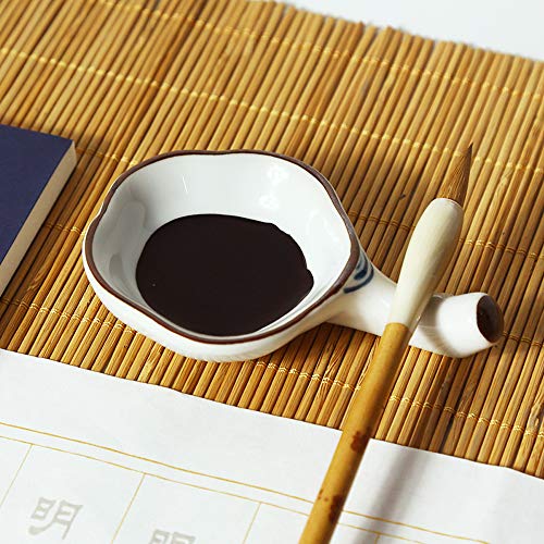 Woonsoon Multifunctional Inkwell Dish Porcelain Handmade Ink Well Inkstone with Brush Holder for Chinese Japanese Calligraphy Painting Practice - Image 2