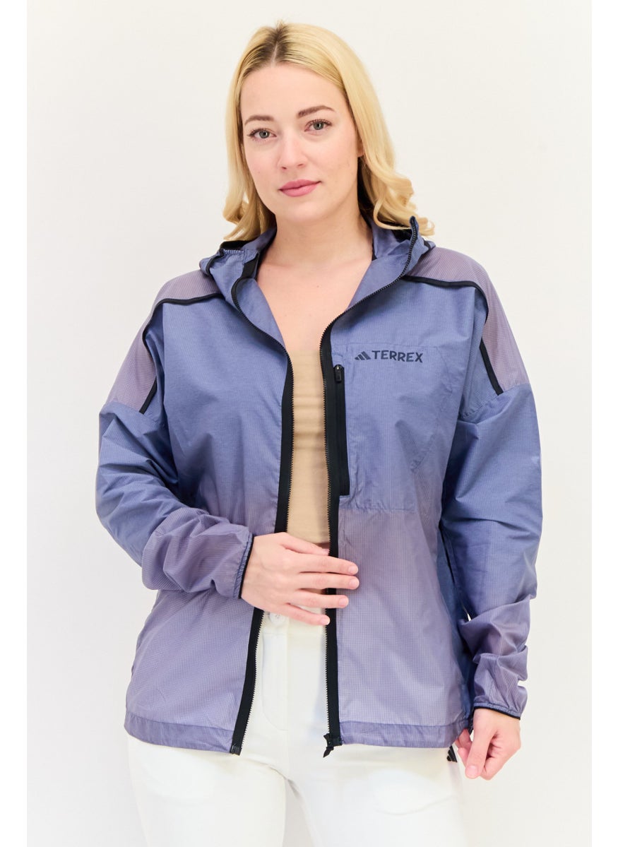 Adidas Women Sportswear Fit Long Sleeves Outdoor Windbreaker Jacket, Blue  - Image 1