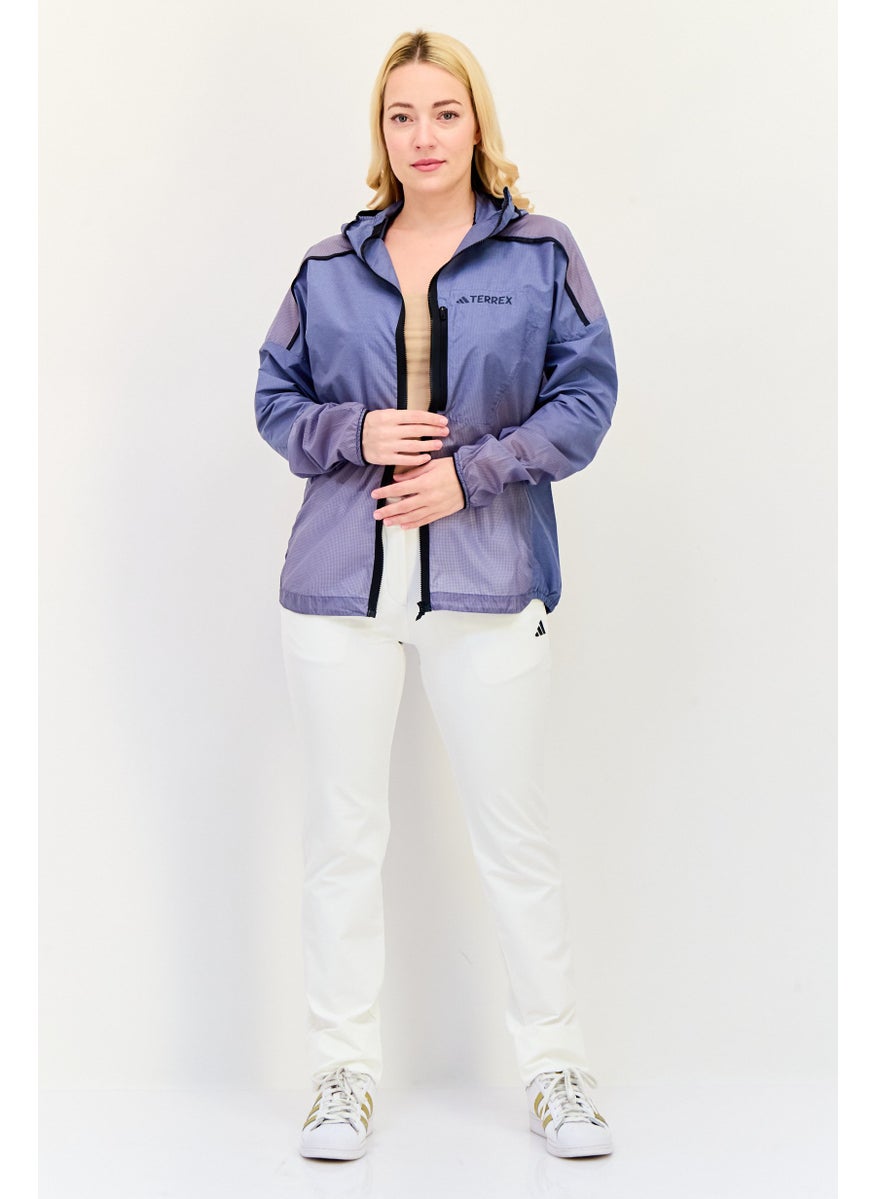 Adidas Women Sportswear Fit Long Sleeves Outdoor Windbreaker Jacket, Blue  - Image 4