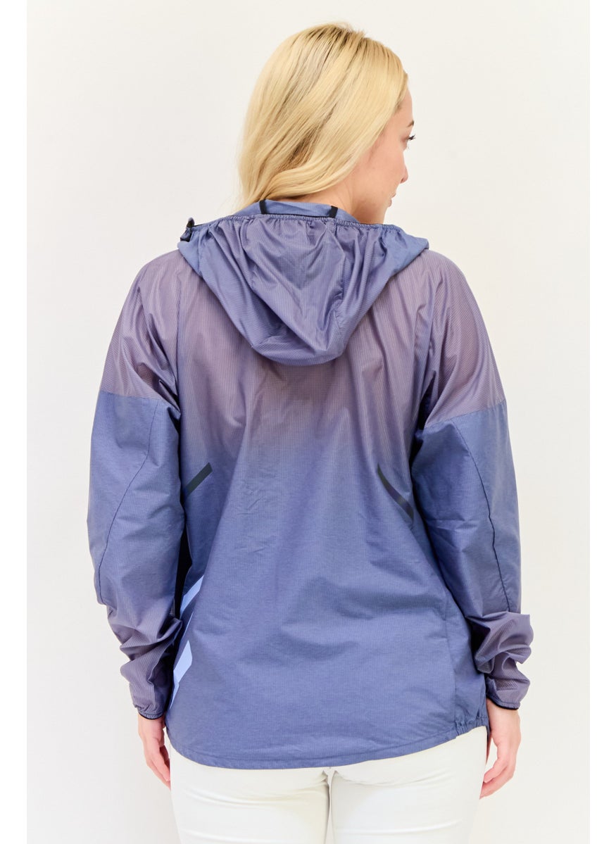 Adidas Women Sportswear Fit Long Sleeves Outdoor Windbreaker Jacket, Blue  - Image 3