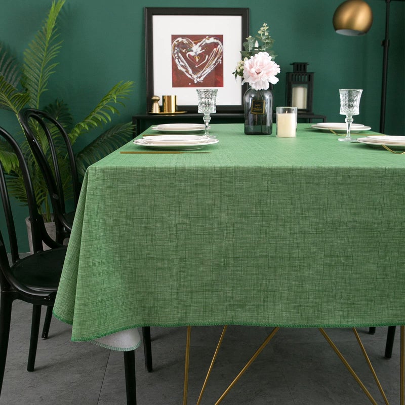 LIBERECOO Vinyl Tablecloth with Flannel Backing, Grass Green, Waterproof, Stain-Resistant, Easy-Clean Table Cover for Holiday, Dining, Kitchen, and Outdoor Use, 60" x 60" Square - Image 4